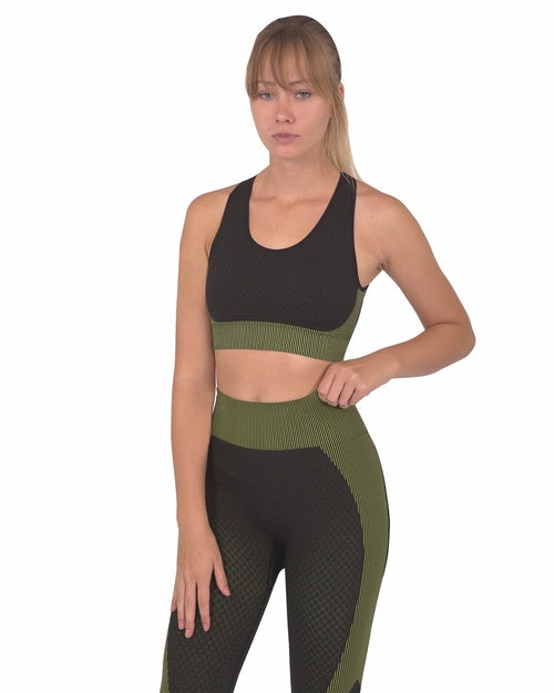 Seamless Sports Bra - Black with Green