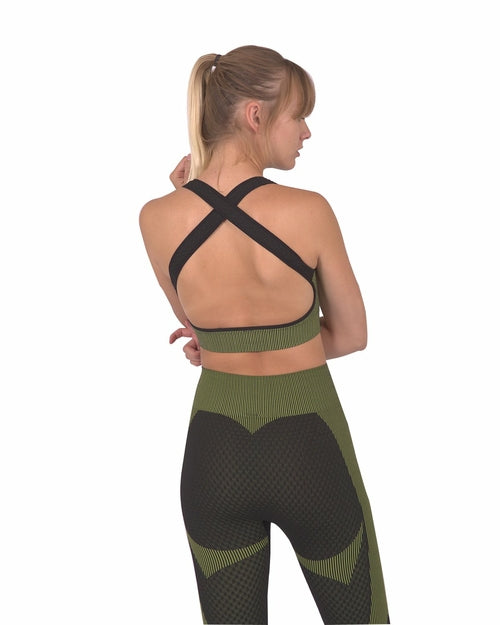 Seamless Sports Bra - Black with Green