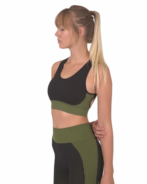 Seamless Sports Bra - Black with Green