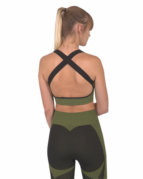 Seamless Sports Bra - Black with Green
